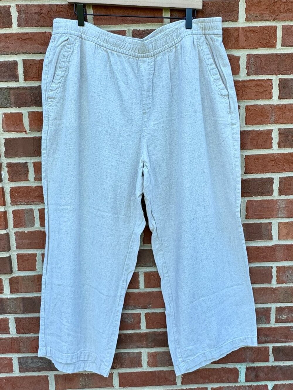 Old Navy Linen Blend Pants High Rise Wide Leg Coastal Grandmother XL Beige